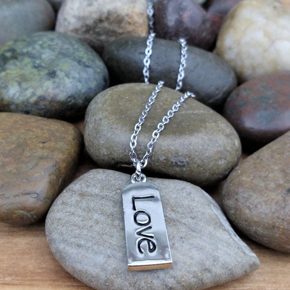 Jewelry - Love Tag Charm and Silver Tone Chain Necklace